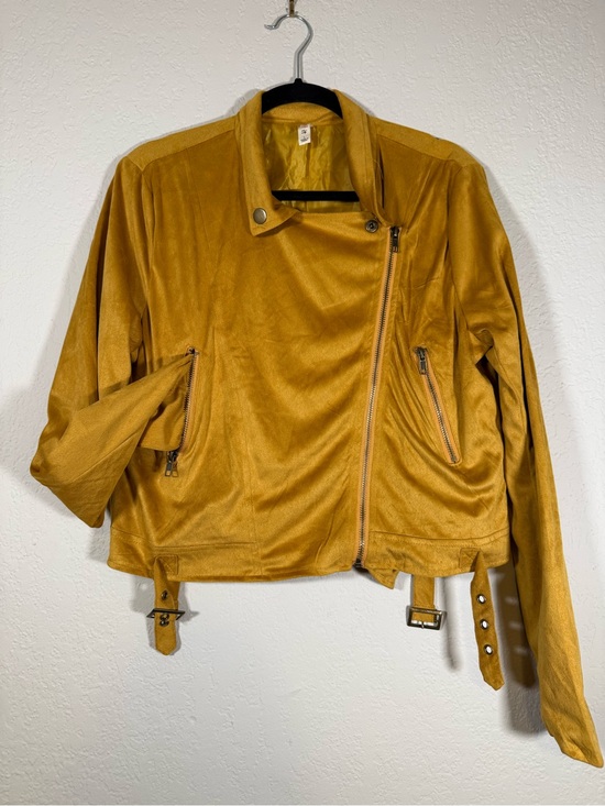 None Jackets & Blazers - Women’s Mustard Yellow Moto Jacket Suede Large